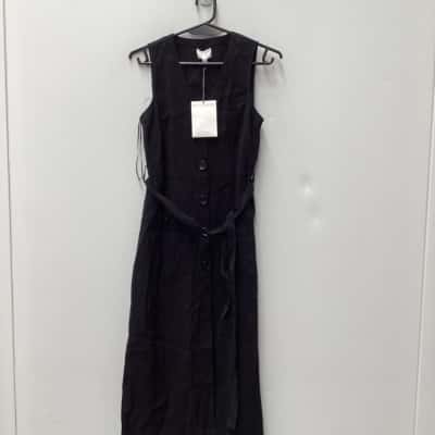 Witchery Womens  Size 6 Shirt Dress Black  button front with waist tie 