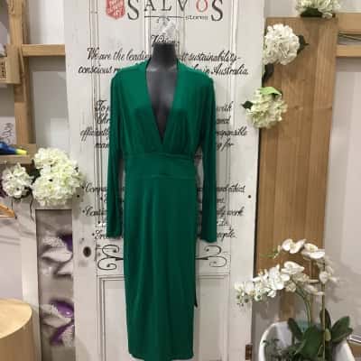 Reiss Brand! BNWT RRP $480.00! THR ROSIE JERSEY PLUNGE MIDI DRESS! Womens  Size 16 Long Sleeve Dress / Midi Dress / Wrap Dress Green 