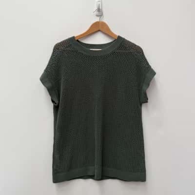 Country Road Open Knit Khaki Top - Size M 