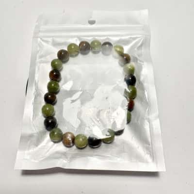 New in Packet Semi Precious Green/Brown Elastic Beaded Bracelet 