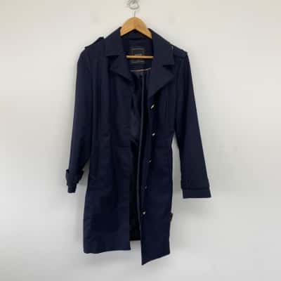 Jacqui-E Navy Blue Trench Coat  Size 10 