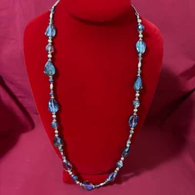  Women's Beaded Necklace featuring Faceted Blue Prism Glass Beads
