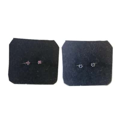Two Pairs Womens Stud Earrings Amethyst / Sapphire Coloured Silver 