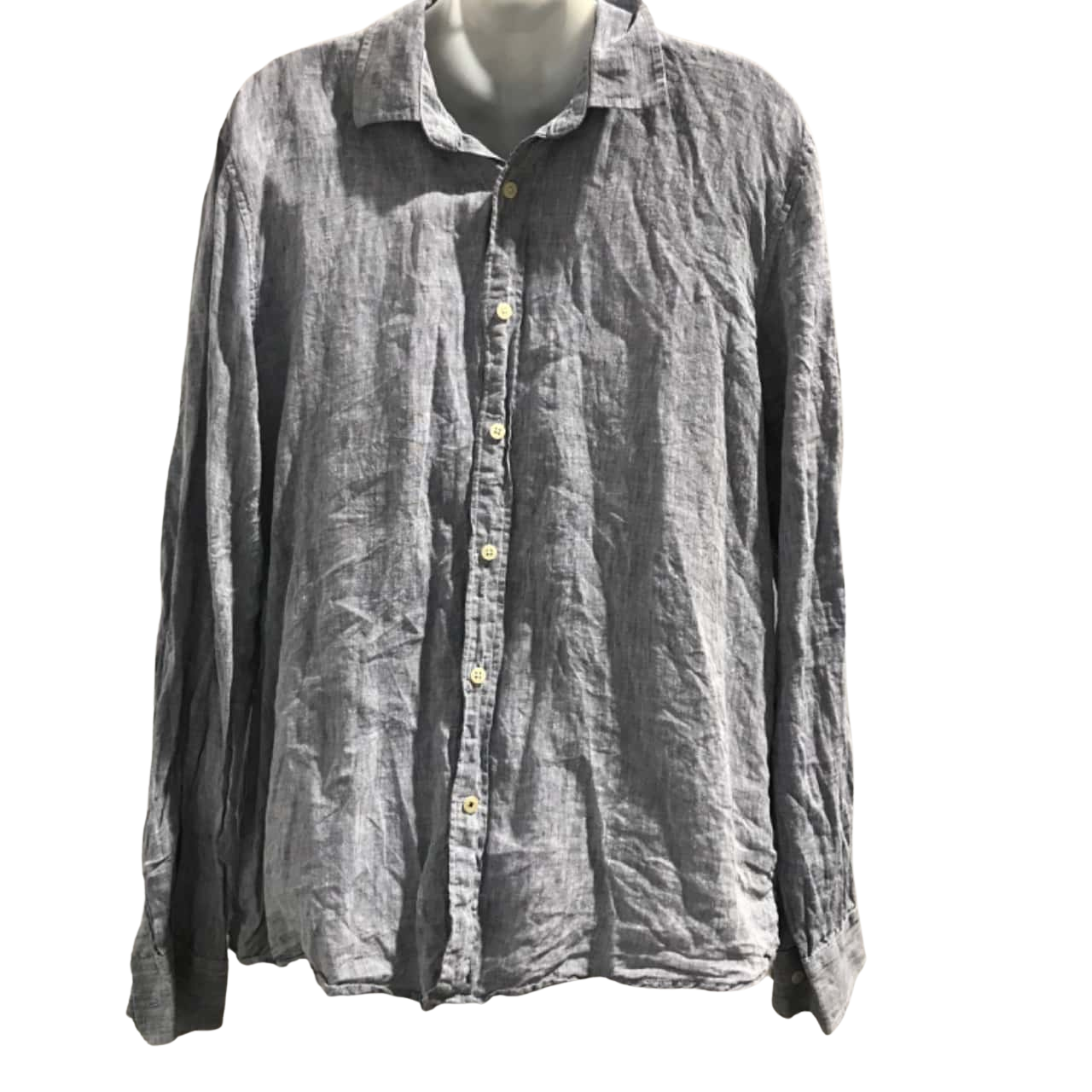 David Jones Mens Size XL Long Sleeve Collared Linen Shirt Navy Blue