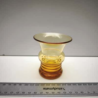 Vintage Amber Glass Reversible Votive Candle Holder Small Ribbed Vase