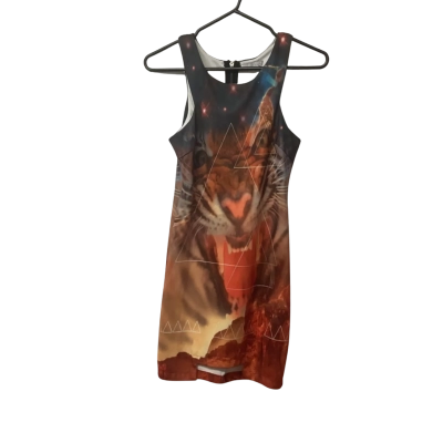  Womens Shareen Size 8 Sleeveless Dress  Animal print / Burnt Orange / Navy Blue / Yellow 