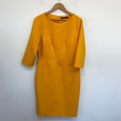 Karen Millen Yellow Long SLeeve Midi Dress  Size 14 