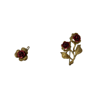 Vintage  Womens Rose Flower  Brooch / Pendant Set 