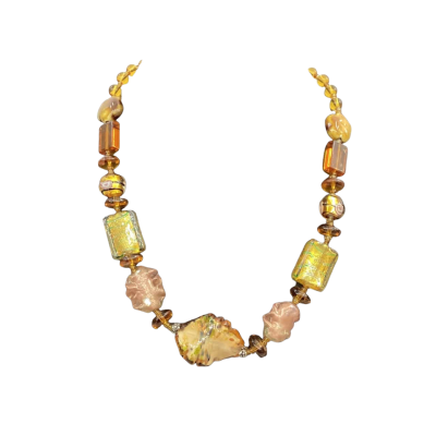  Womens Vintage Beaded Necklace Brown Art Glass Beads 