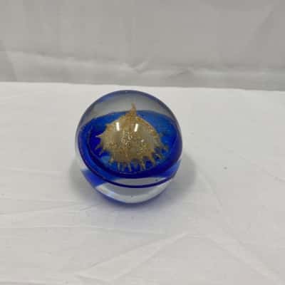 Art Glass Blue and gold Decorative Paperweight Explosion 