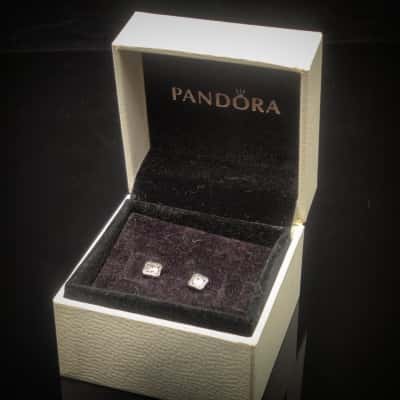 Pandora Square Sparkle Halo Studs 925 Silver Earrings In Original Gift Box