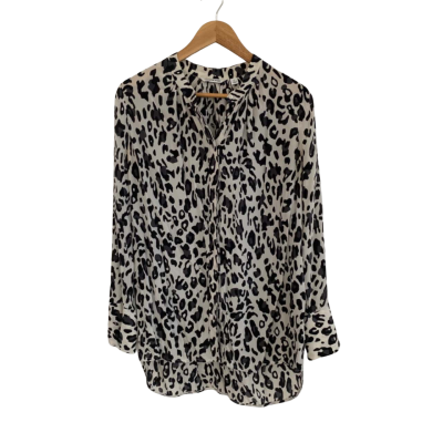 Country Road Silk Womens  Size M Button Up Top / Long Sleeve Top Black  / Grey / White 