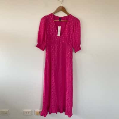 Nobody's Child Pink Polka Dot Short Sleeve Maxi Dress Size 10 