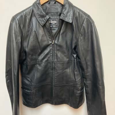 Via Reggio Womens  Size 12  leather Jacket Black  