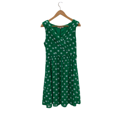Review Womens  Size 10 Sleeveless Dress  Green / Polka Dot / White 