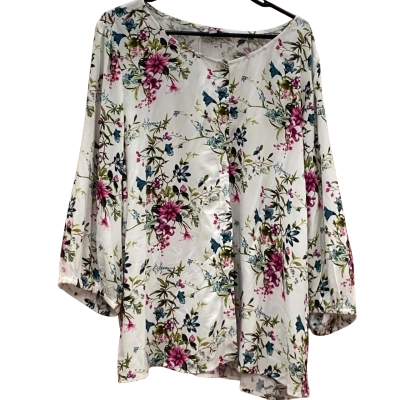 Suzannegrae Womens Size 24 White Floral 3/4 Sleeve Top