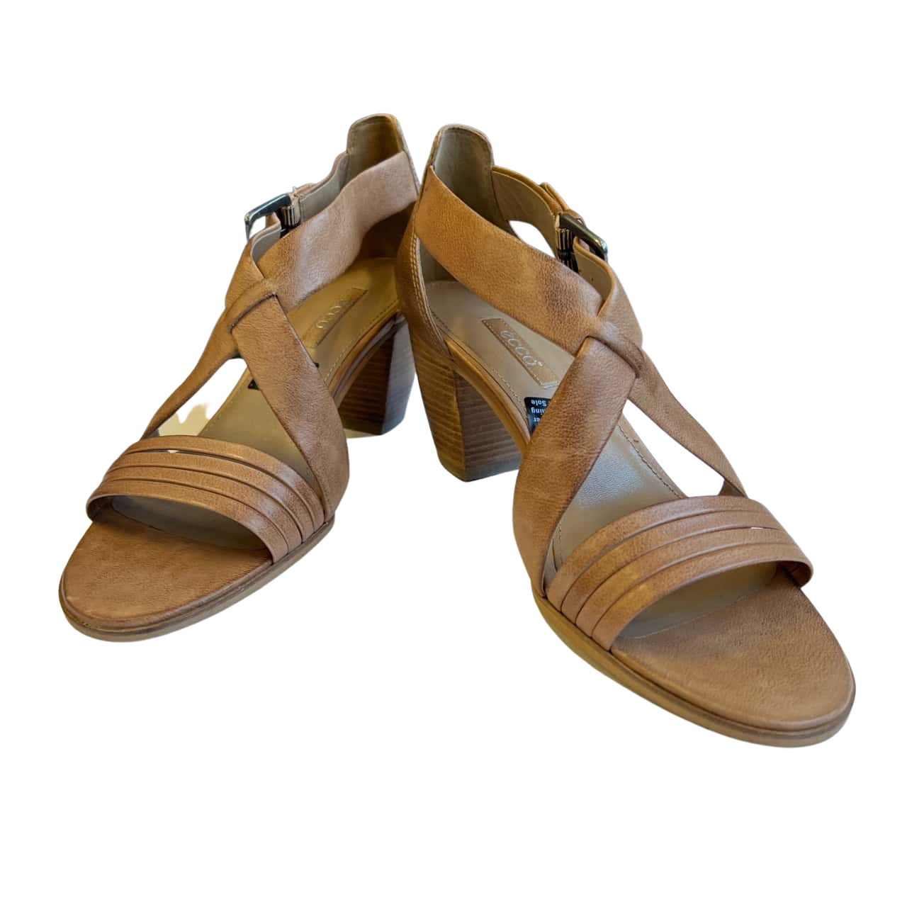 Ecco Womens Size 39 Strap Leather Sandal Heels Brown in Box(s)