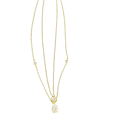  Womens 22kt gold plated 2tier 23cm drop. Cubic zirconia pendant. Necklace 