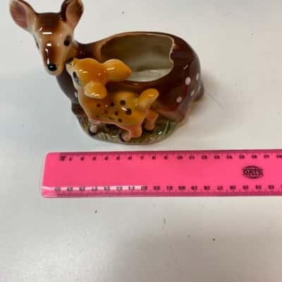 Vintage Deer and Fawn Ceramic Planter