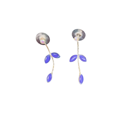  Womens Earrings Blue / Silver-tone leaf style 