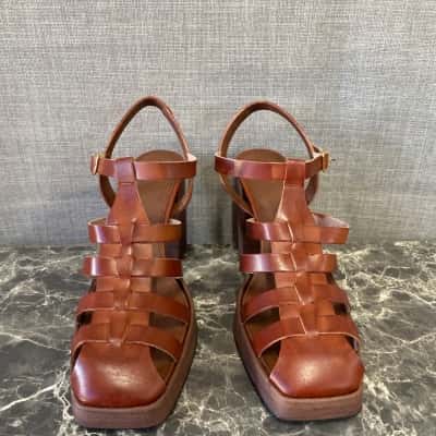 Svegan Womens  Size 41 Sandals with Chunky Block Heal Brown 