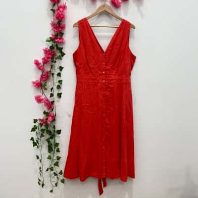 Jasper Conran  Womens V-Neck Button-up Midi Dress Size 18 Red 