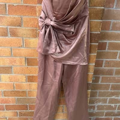 Boohoo Occasion Womens  Size 12 Satin Bandeau Bow Rose Jumpsuit 