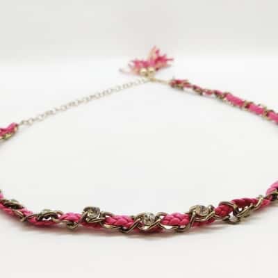 Retro Plaited Belt With Gold & Glass Diamonds Trim 80cm Long       1534519