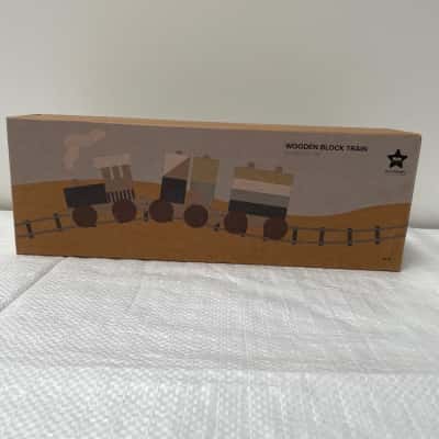 Wooden train block set kids concept 