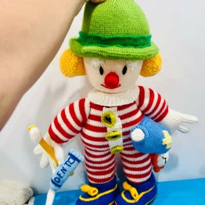 Handcrafted Knitted Clown Doll - so cute