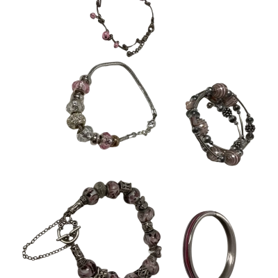 Assorted  Womens Bracelets Pink  / Silver tones x 5