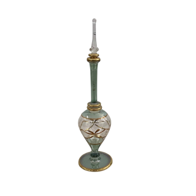 Vintage Egyptian hand blown glass perfume bottle with gold accents 