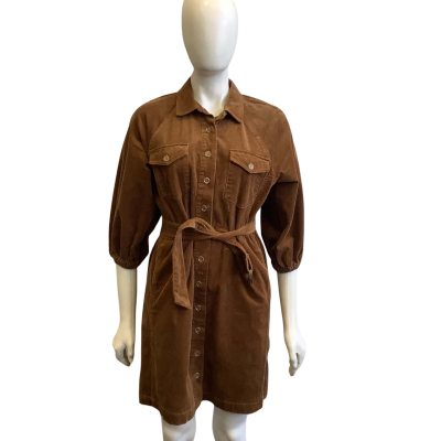 French Connection Women's Size 10 Mini Corduroy Shirt Dress Brown 