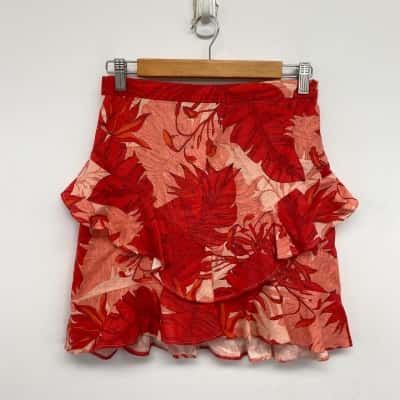 Bardot Junior Red Floral Linen Skirt  Size 14 