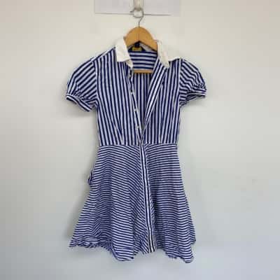 Polo Ralph Lauren Blue White Striped Short Sleeve Dress Size 12 