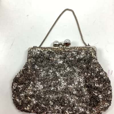  Vintage silver sequinned Womens Evening Bag Silver J