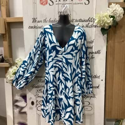  GINGHAM & HEELS EXCLUSIVES BRAND! BNWT RRP $109.00! DEYKOTA DRESS! Womens  Size 16 Long Sleeve Dress / Midi Dress Blue / Pattern / White 