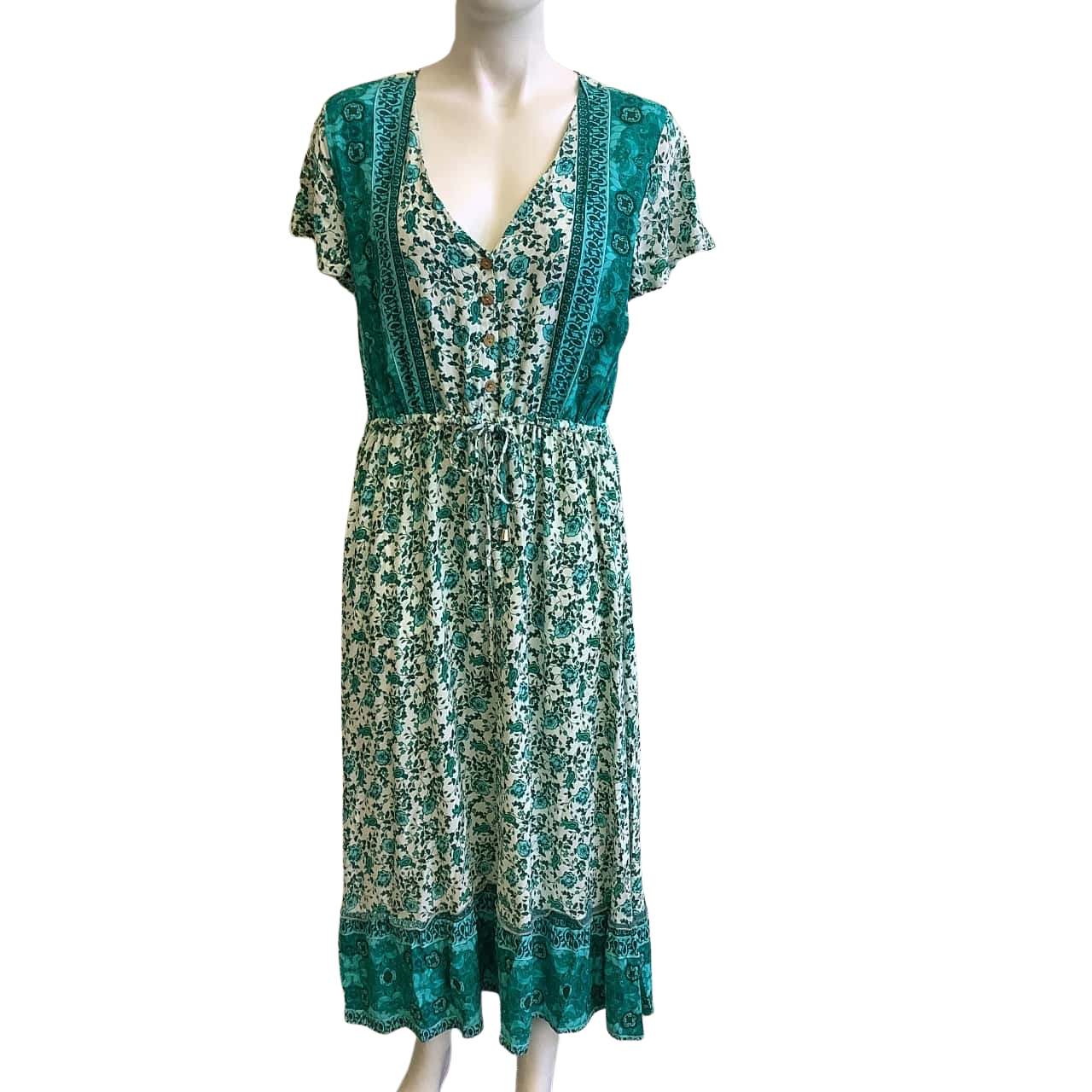 Grace Co Women s Size 14 Short Sleeve Midi Dress Aqua White Floral s grace-co-women-s-size-14-short-sleeve-midi-dress-aqua-white-floral-s