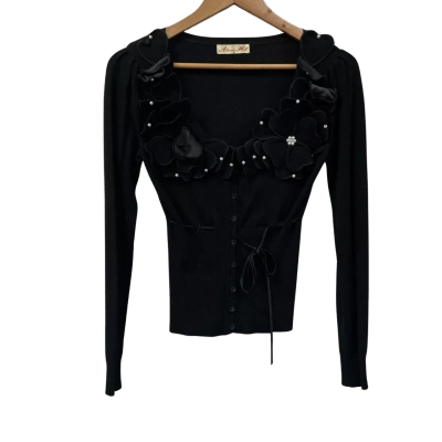 Alannah Hill Womens Size 8 Long Sleeve Top Black  