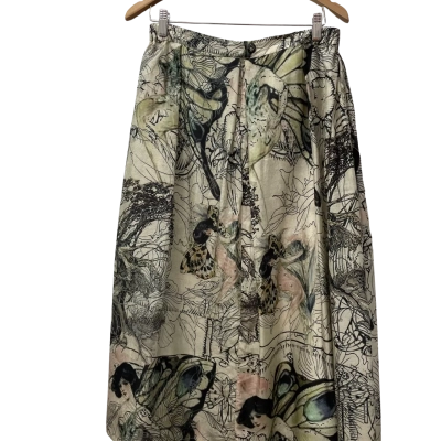 Megan Salmon Women's Size 10 1950's Style Silk Skirt Green / Multicoloured 