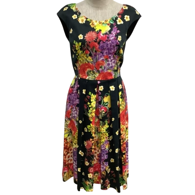  Maiocchi  Size 12 Pleated Sleeveless Dress  Black  / Floral 