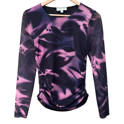 Witchery Black/Pink Ruched Mesh Top Size XS