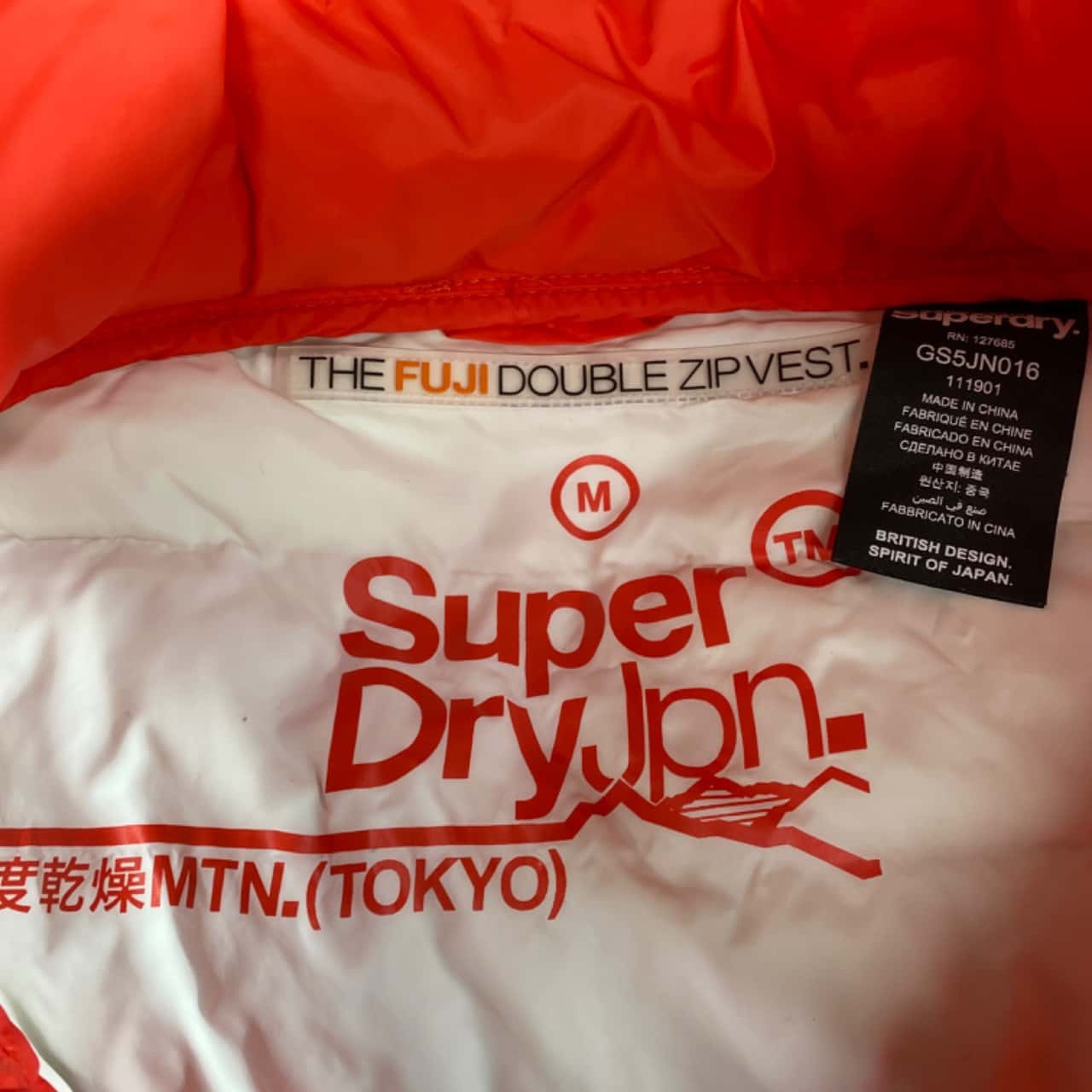 Women’s Superdry Japan Size M Salmon Fuji Double Zip Puffer Vest(s)