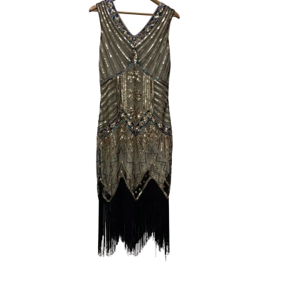  Womens  Size M Cocktail Dress Black  / Champagne / Gold 