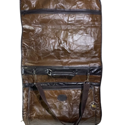Suit Bag Brown Leather Hanging Garment w/Strap, Hanger, Hook And Lock