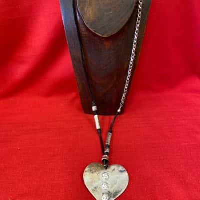 Quirky Arty chunky heavy heart shaped on leather and chain necklace