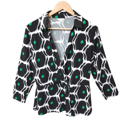 Women's Size L Black, White And Green Jane Lamerton Blouse 