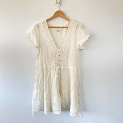 Rip Curl Cream Short Sleeve Mini Dress Size M 