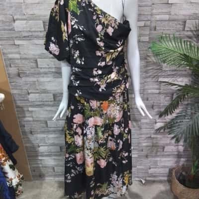 Womens  Size 18 Maxi Dress Black  / Floral / Pink  one shoulder dress