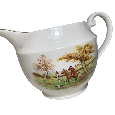 vintage Swinnertons Luxor Ivory ceramic cream or milk jug featuring a colorful floral transferware pattern and a subtle scalloped rim with gold trim